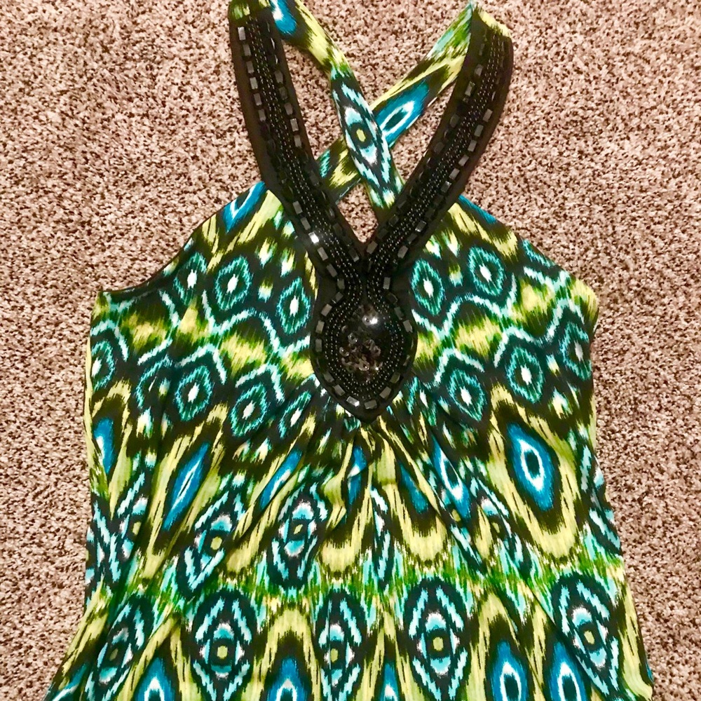 Cross cross summer blouse w/ beaded front accents